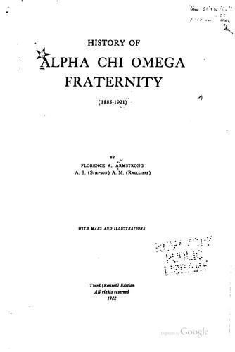 History of Alpha Chi Omega fraternity (1885-1921)
