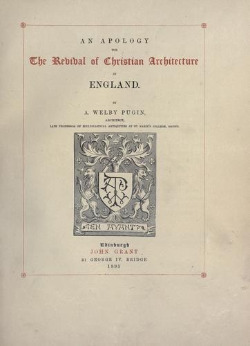 An apology for the revival of Christian architecture in England